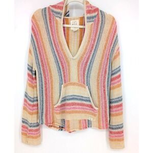 Billabong Womens Baja Beach Rainbow Striped Hooded Sweater Small Boho Beach Surf